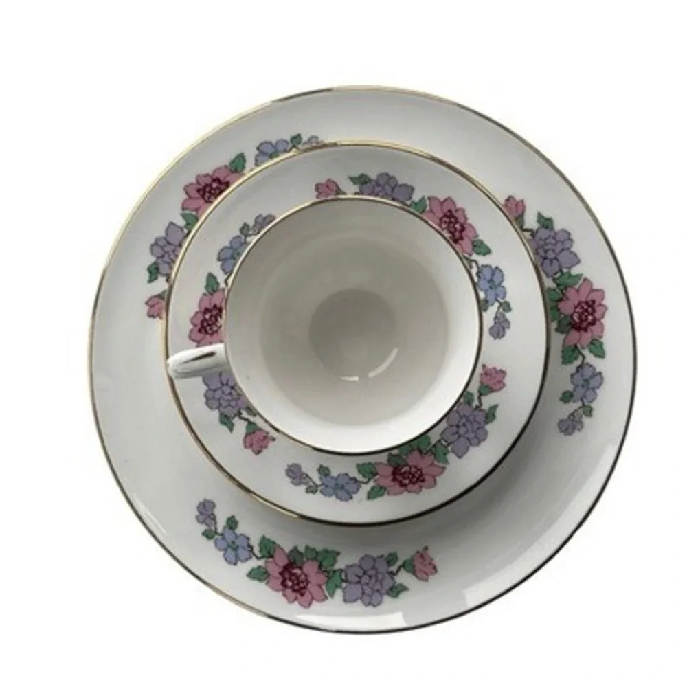 Staffordshire Cathay Fine Bone China Trio Set Cup Saucer Plate Peacock Floral